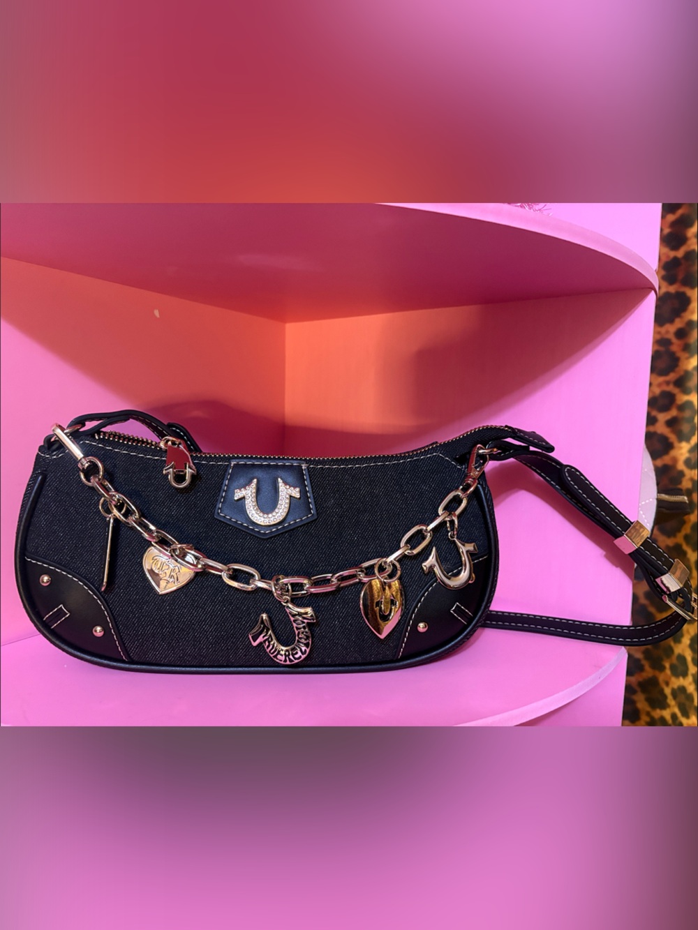 True Religion Black Chain Charm Shoulder Bag